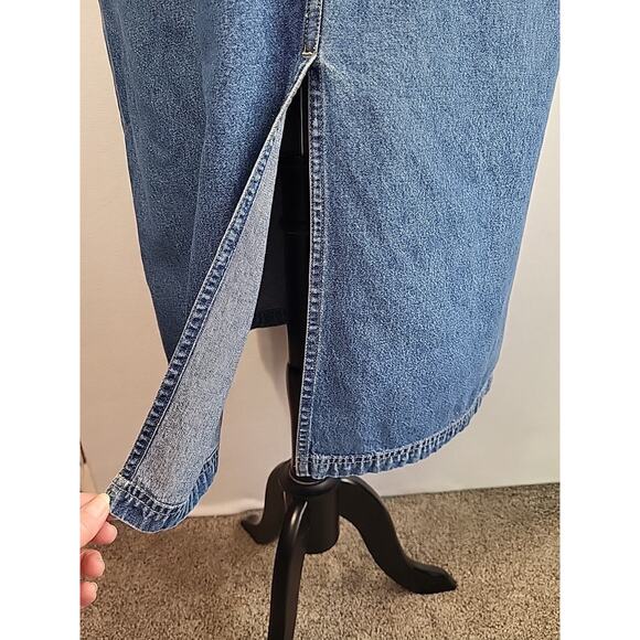 VTG 90s Denim Embroidery Floral Midi Dress L Blue Cottage Country Western Rustic - Picture 5 of 12